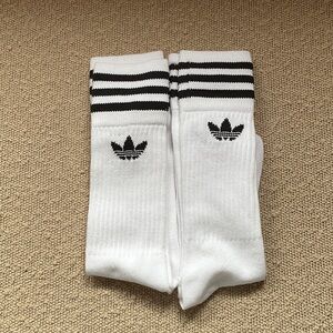 adidas Men's White and Black Striped Crew Socks